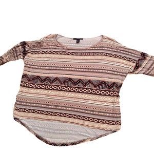 Forever 21 Womens Medium Tribal Geometric Print Dolman Sleeve High Low Top Brown